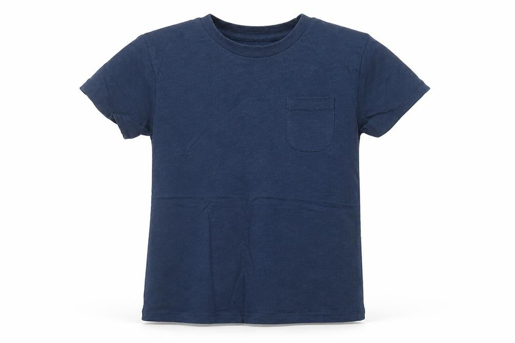 Dunnes Stores Boys Blue Cotton Basic T-Shirt Size 5-6 Years Crew Neck Pullover - Pocket Detail