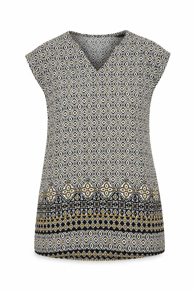 Front view of Papaya women’s white geometric viscose shift, size UK 10, v-neck pullover