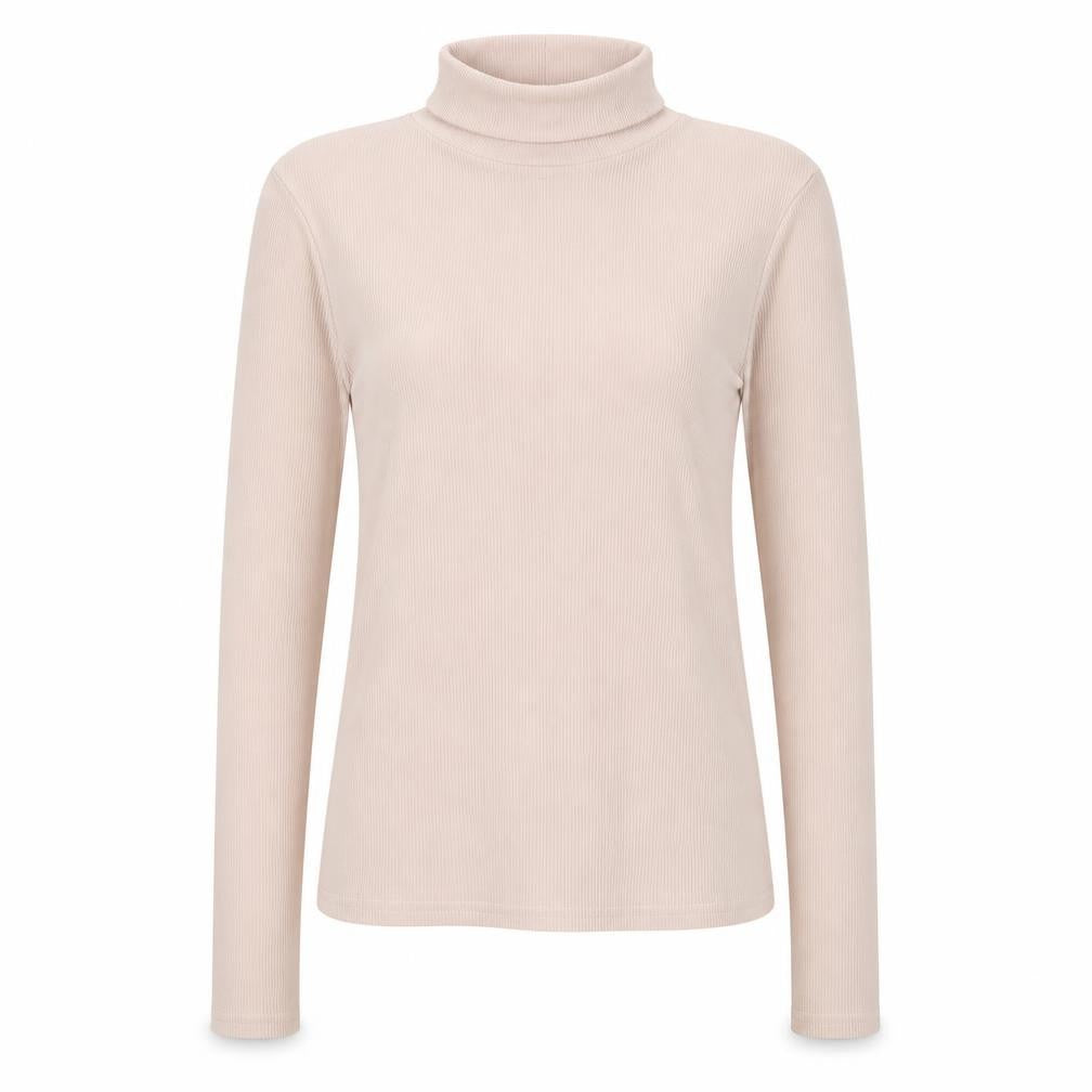 Front view of Cooperative women’s pink roll neck polyester jumper, size S