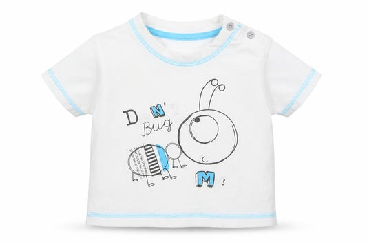Front view of George Baby White Cotton Basic T-Shirt, size 6-9, Months Round Neck Pullover - Bug