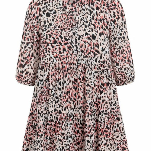 F&F Womens Pink Animal Print Polyester Skater Dress Size 8 High Neck Pullover