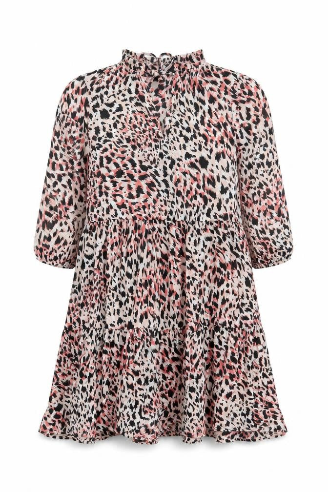 F&F Womens Pink Animal Print Polyester Skater Dress Size 8 High Neck Pullover