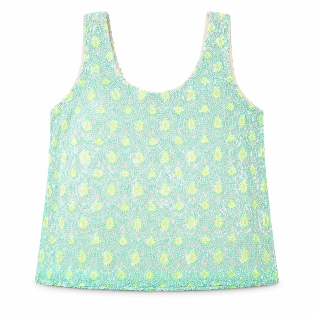 Poppy Lux Womens Green Polyester Basic Tank Size 16 Round Neck