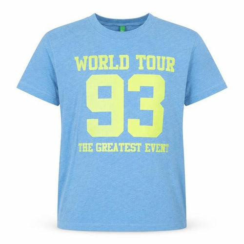United Colors of Benetton Boys Blue Cotton Basic T-Shirt Size 7-8 Years Round Neck Pullover - World Tour 93