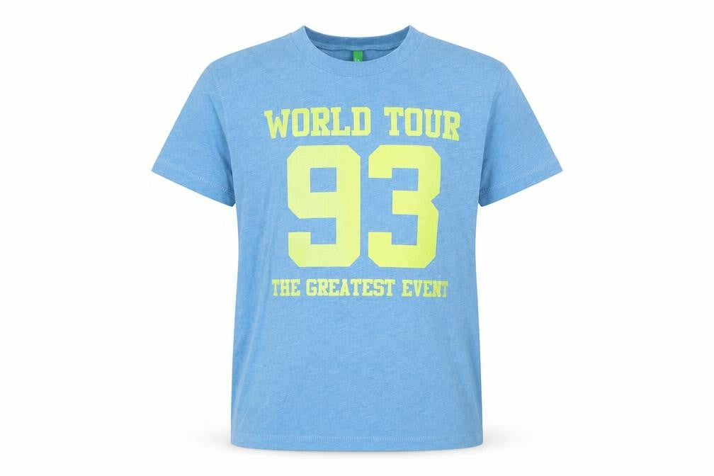 United Colors of Benetton Boys Blue Cotton Basic T-Shirt Size 7-8 Years Round Neck Pullover - World Tour 93