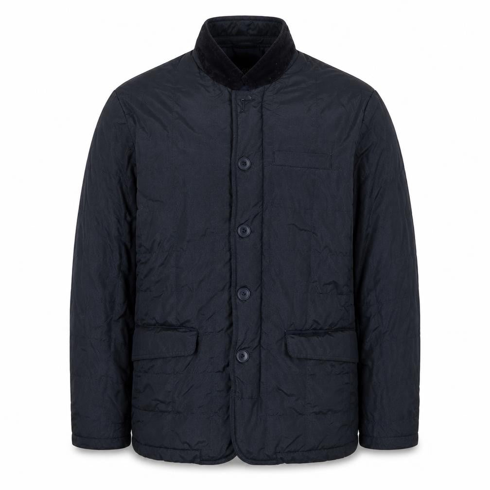Front view of Debenhams men’s grey herringbone jacket, size M, zip