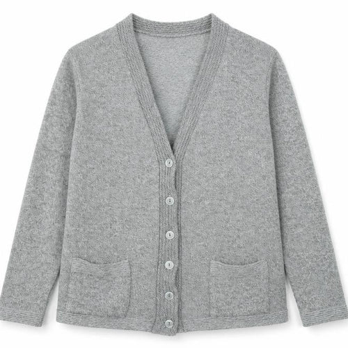 Classic Womens Grey V-Neck Acrylic Cardigan Jumper Size S