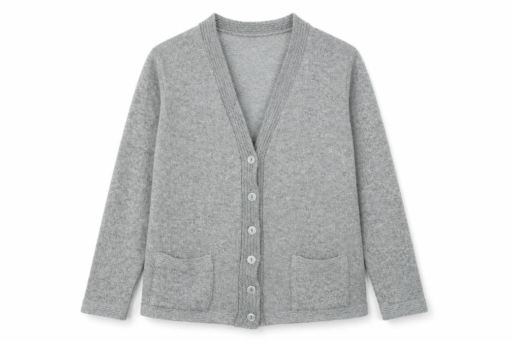Classic Womens Grey V-Neck Acrylic Cardigan Jumper Size S