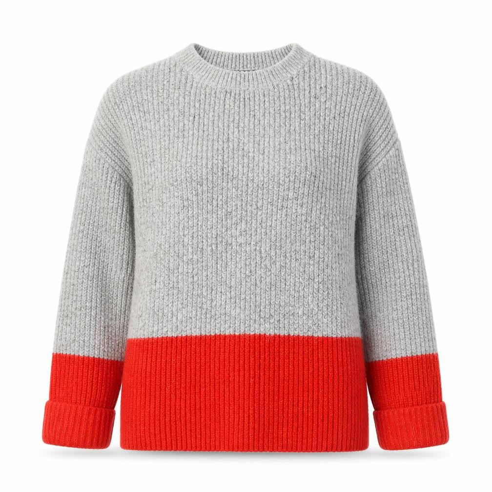 Front view of Primark women’s grey round neck acrylic jumper, size M