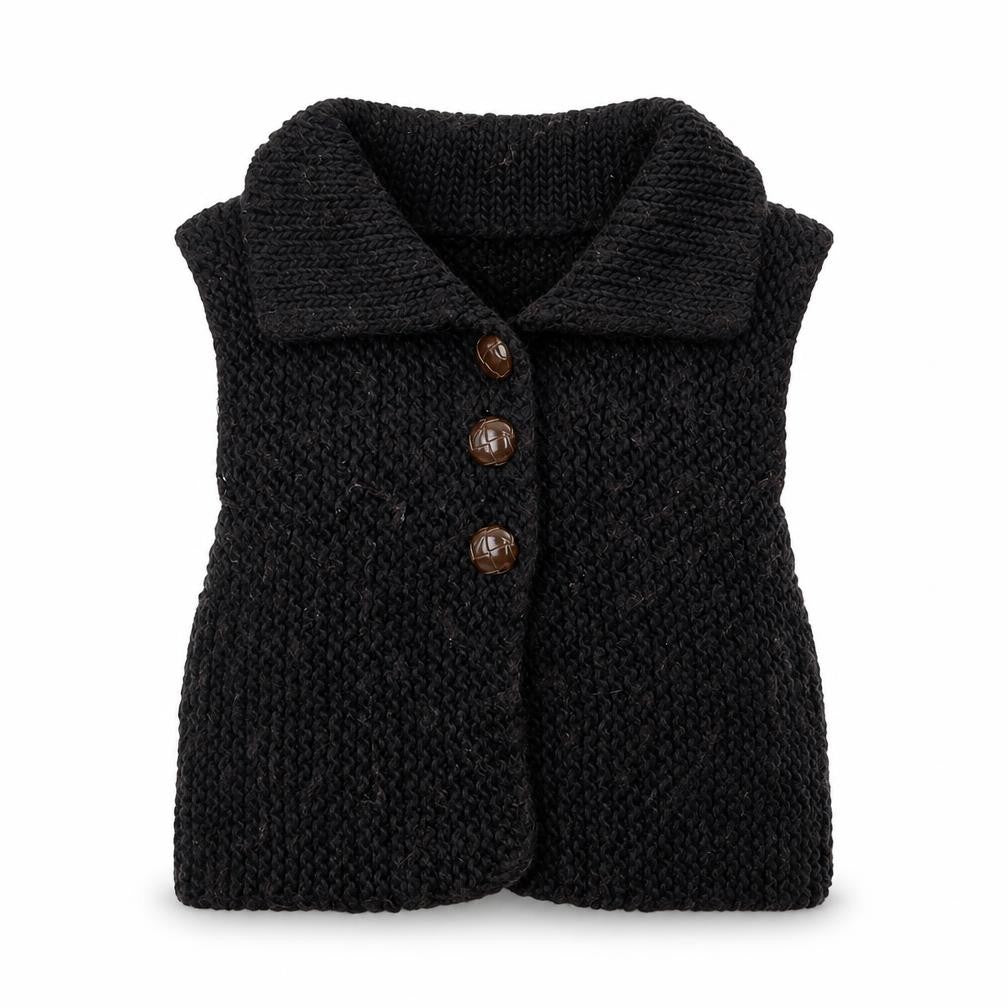 Front view of Saint Tropez Clothing women’s brown collared polyester vest jumper, size XS