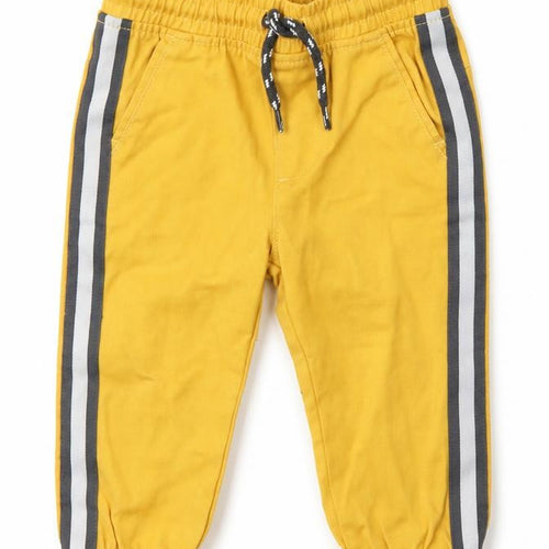 So Cute Boys Yellow Cotton Jogger Trousers Size 9-12 Months Drawstring - roarsome