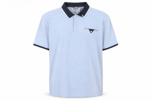 Front view of Fluid men’s blue polyester polo, size XL, collared button