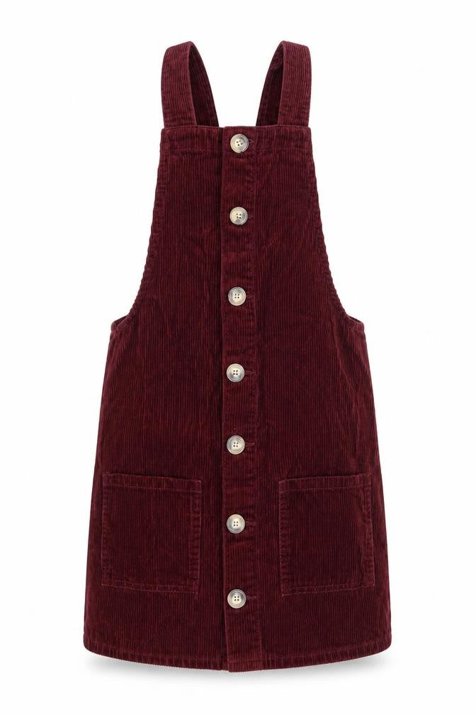 Primark Womens Red 100% Cotton Pinafore/Dungaree Dress Size 4 Square Neck Button