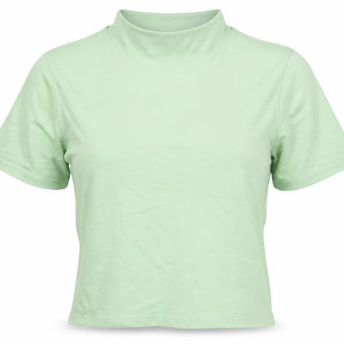 Stylewise Womens Green Cotton Cropped T-Shirt Size S Mock Neck