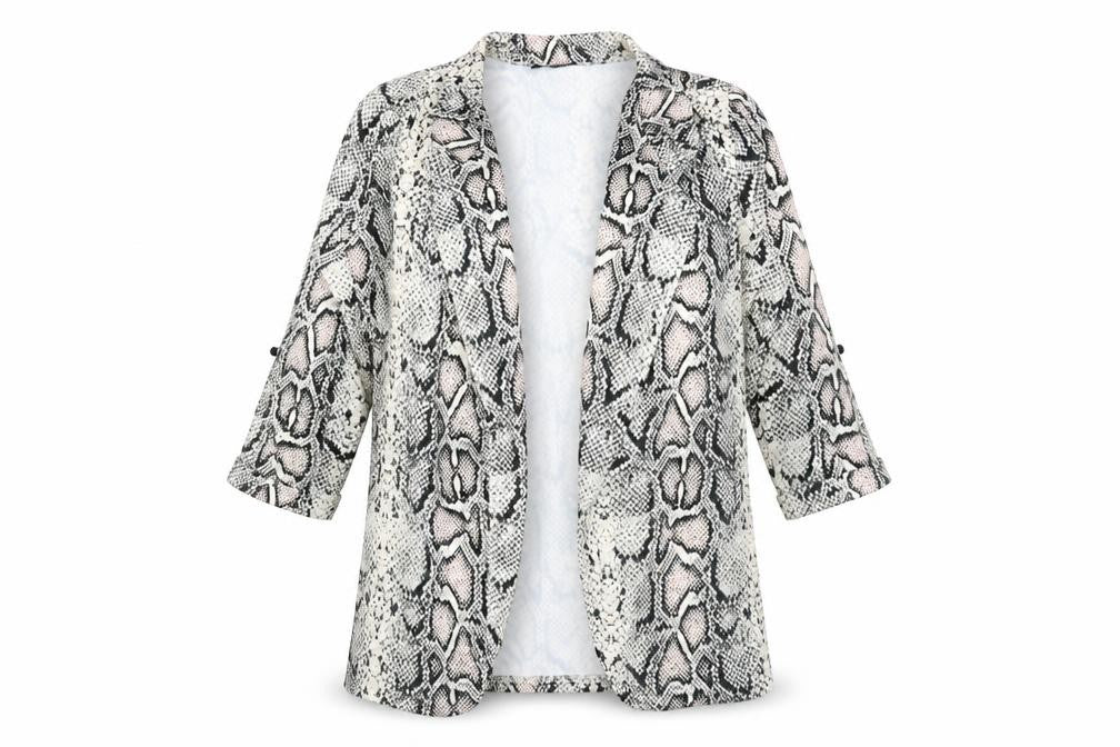 Front view of New Look women’s beige animal print jacket blazer, size UK 10