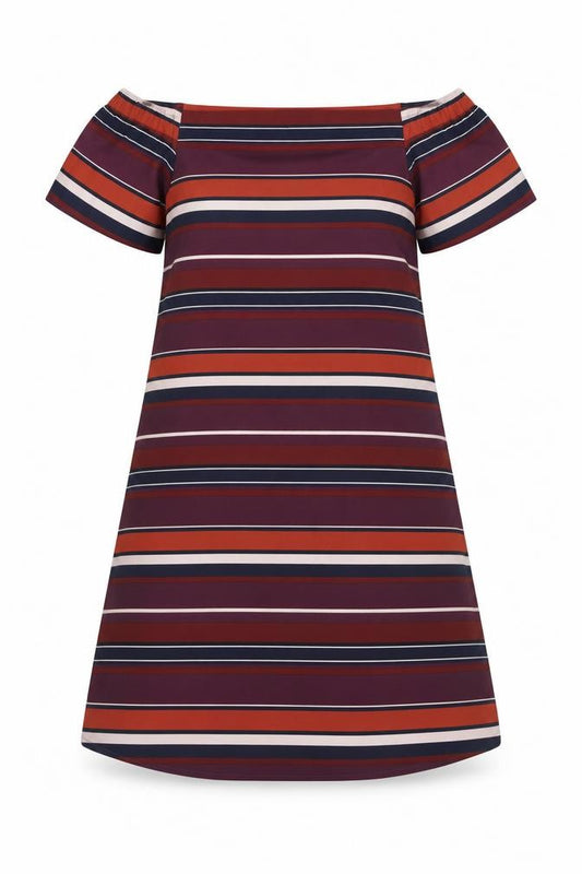 Front view of New Look women’s multicoloured striped polyester a-line, size UK 8, square neck button