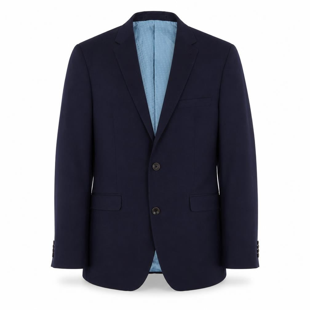 Front view of Burton Menswear men’s blue polyester jacket suit jacket, size L