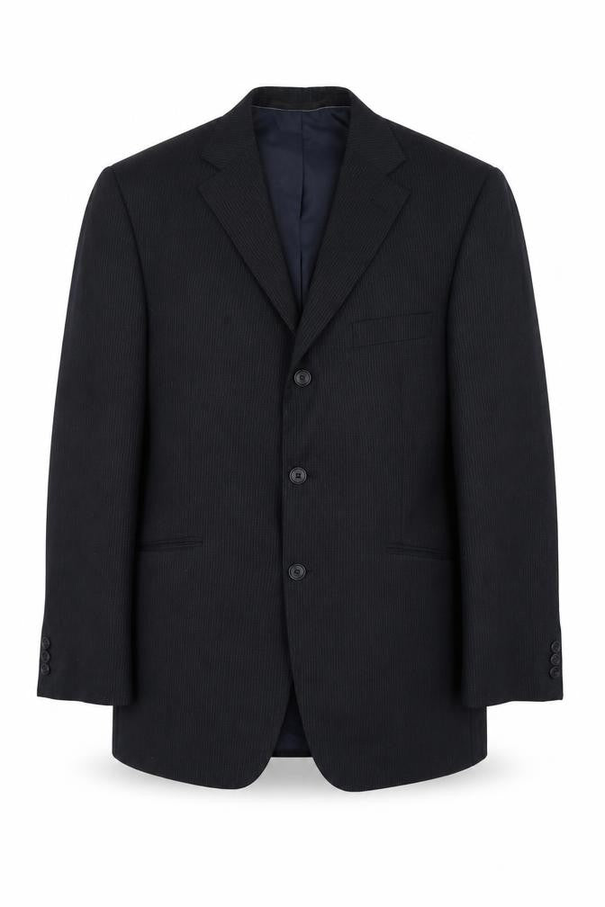 Front view of Marks & Spencer men’s black striped polyester jacket suit jacket, size M