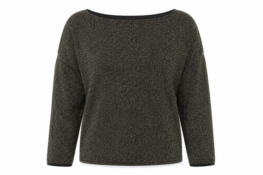 Front view of Boohoo women’s black boat neck polyester jumper, size UK 10