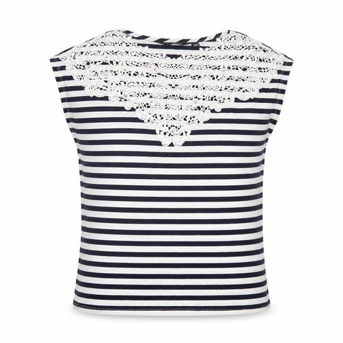 Dorothy Perkins Womens Blue Striped Cotton Basic T-Shirt Size 12 Crew Neck - Blue & White
