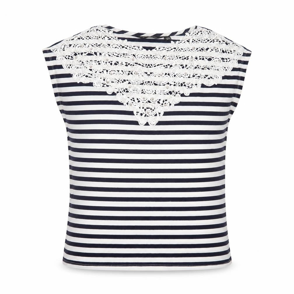 Dorothy Perkins Womens Blue Striped Cotton Basic T-Shirt Size 12 Crew Neck - Blue & White