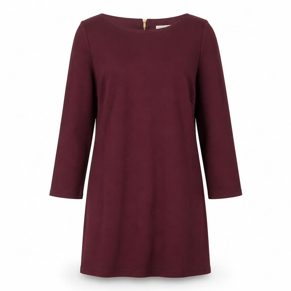 Front view of VILA women’s purple polyester shift, size S, crew neck zip - burgandy