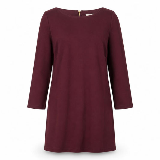 Front view of VILA women’s purple polyester shift, size S, crew neck zip - burgandy