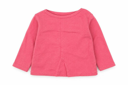 Front view of F&F girls’ pink cotton pullover t-shirt, size 3-6, months round neck snap - pointelle