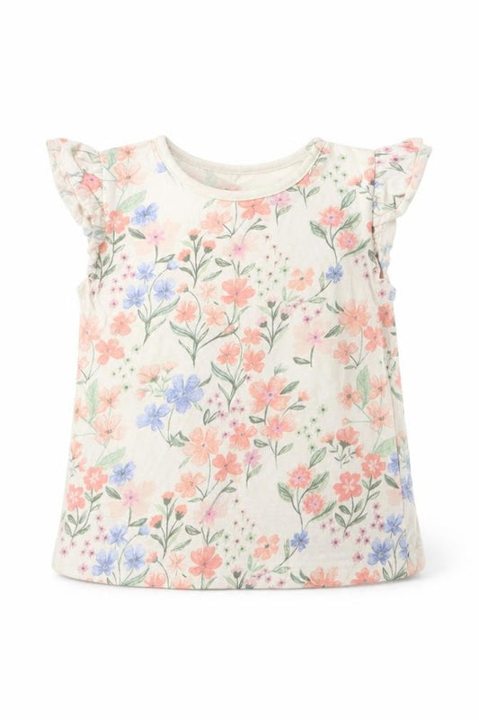 Front view of George girls’ multicoloured floral cotton basic t-shirt, size 6-9, months round neck pullover