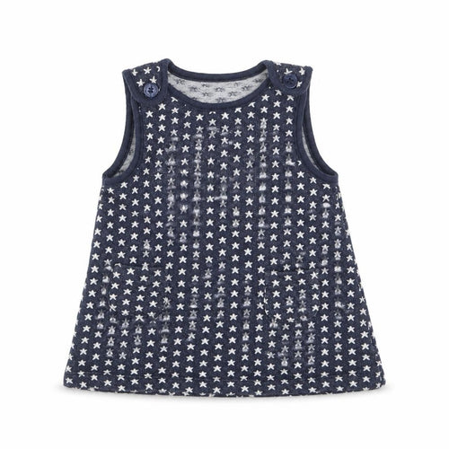 Blue Zoo Girls Blue Geometric Cotton Pinafore/Dungaree Dress Size 6-9 Months Square Neck Pullover - Stars