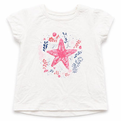 F&F Girls White Cotton Basic T-Shirt Size 9-12 Months Round Neck Pullover - Star