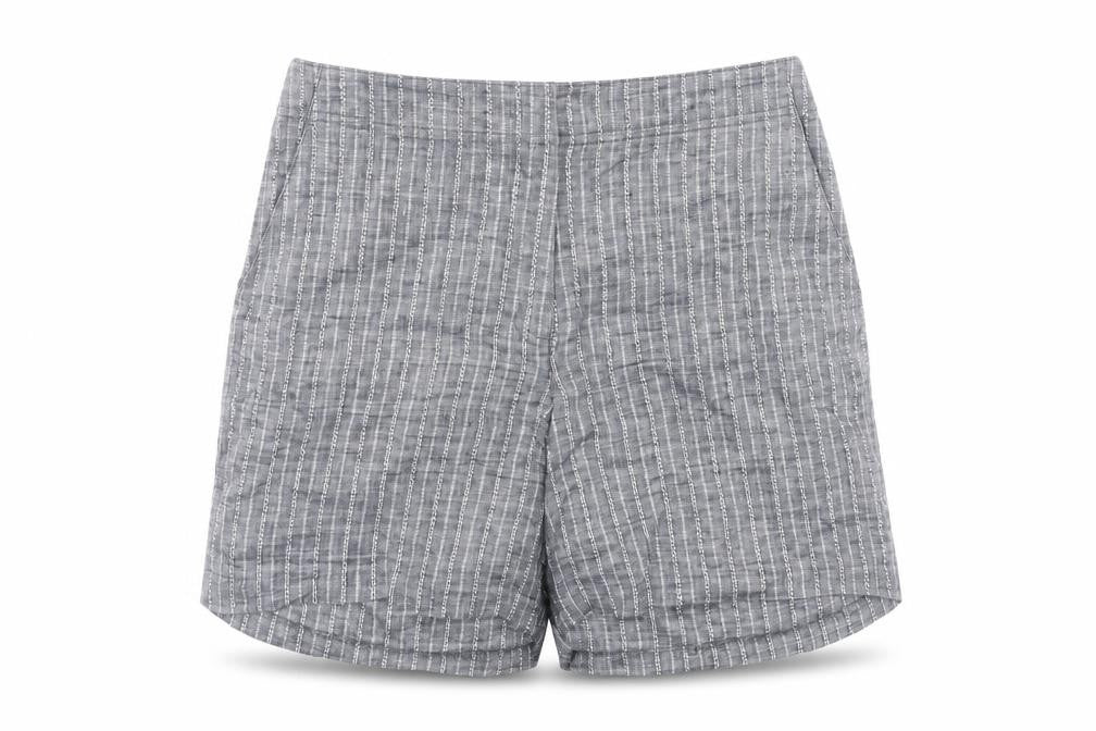 DASH Womens Grey Striped Linen Chino Shorts Size 12 L7 in Regular Hook & Eye