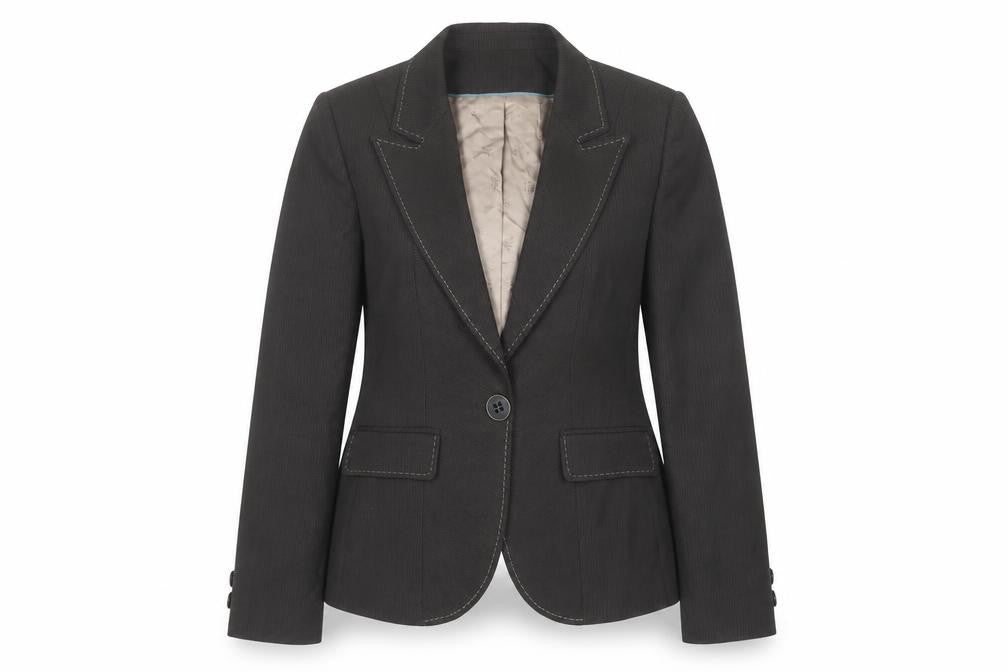 Front view of Debenhams women’s brown striped jacket blazer, size UK 12, button