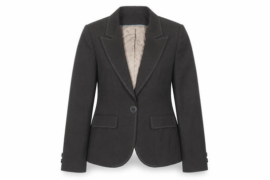Front view of Debenhams women’s brown striped jacket blazer, size UK 12, button