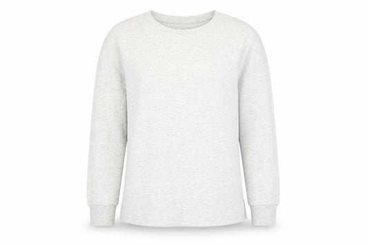 Front view of Primark women’s grey round neck polyester jumper, size UK 6