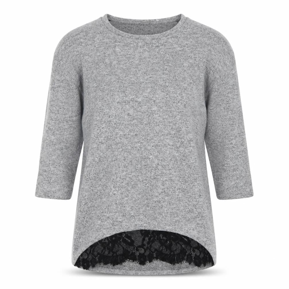 Front view of Tu women’s grey round neck viscose jumper, size UK 10