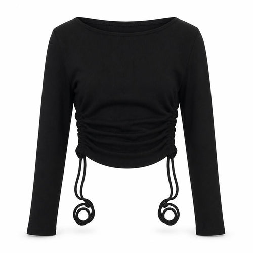 AsYou Womens Black Polyester Cropped T-Shirt Size 12 Round Neck