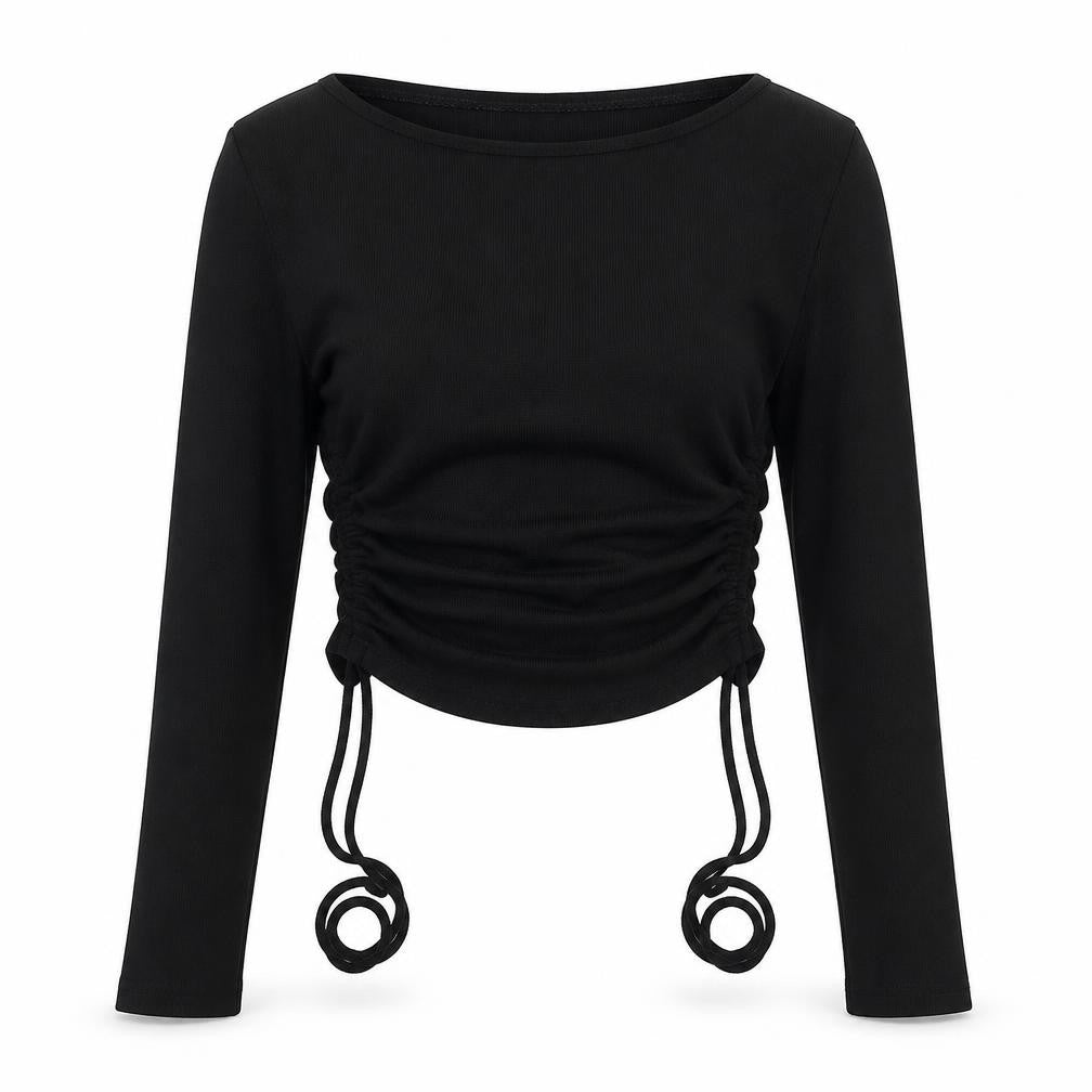 AsYou Womens Black Polyester Cropped T-Shirt Size 12 Round Neck