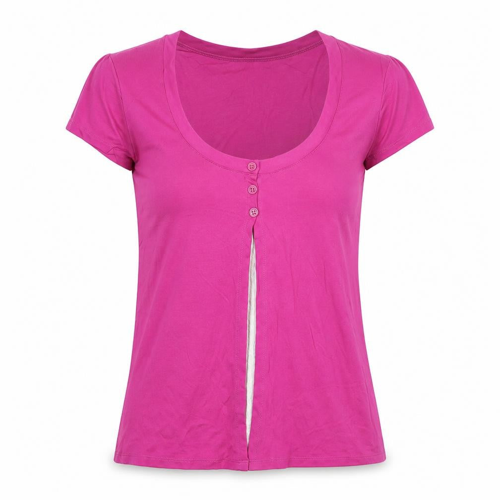 Front view of Marks & Spencer women’s pink viscose basic button-up, size UK 14, scoop neck - button up with tank