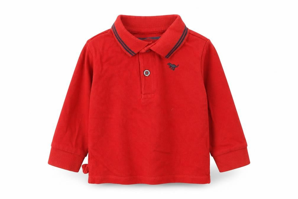 Next Boys Red Cotton Basic Polo Size 12 Months Collared Button - Dinosaur