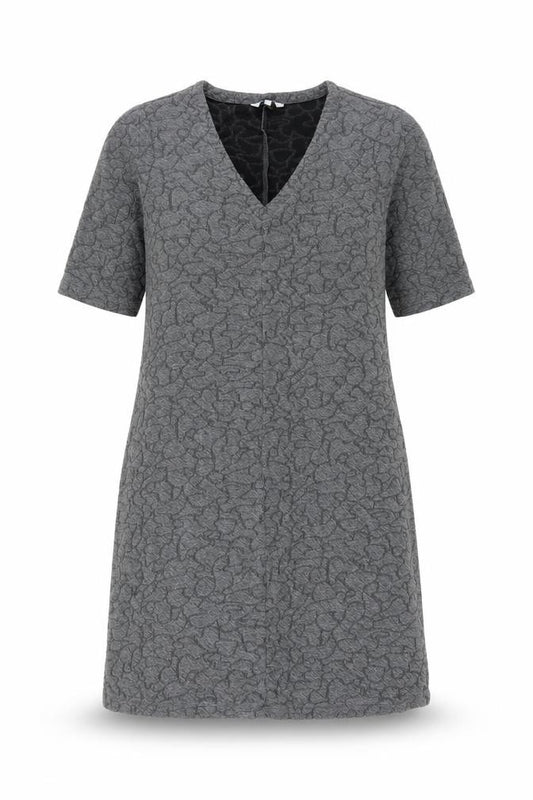 Front view of Sandwich women’s grey polyester a-line, size M, v-neck pullover