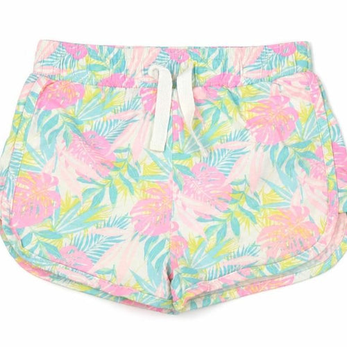 Dunnes Stores Girls Multicoloured Geometric 100% Cotton Hot Pants Shorts Size 5-6 Years Regular Tie - Leaf Print