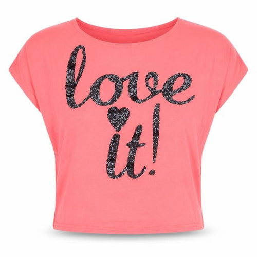 Quiz Womens Orange Viscose Cropped T-Shirt Size 8 Round Neck - Love Heart
