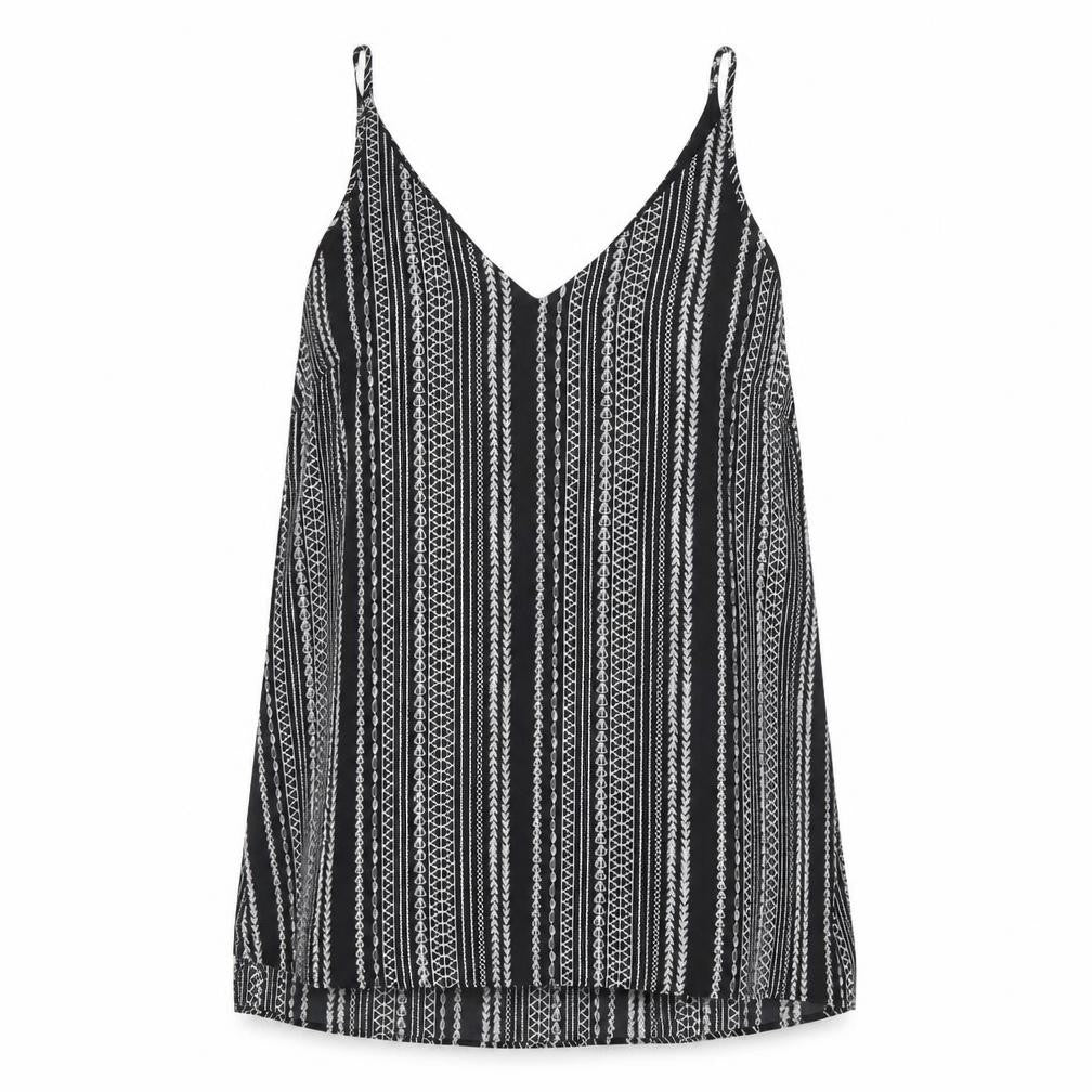 Front view of Papaya women’s black geometric polyester camisole tank, size UK 10, v-neck