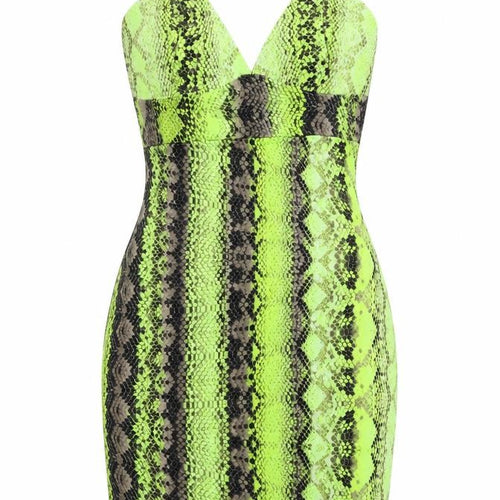I-X London Womens Green Animal Print Polyester Basic Tank Size 6 V-Neck - Snake Print