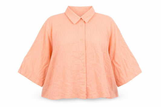 Front view of Primark women’s orange cotton basic button-up, size UK 14, collared
