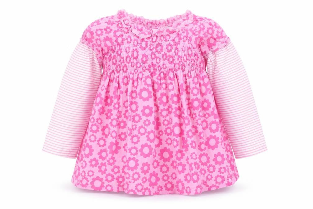 Marks and Spencer Girls Pink Floral Cotton Skater Dress Size 12-18 Months Round Neck Pullover