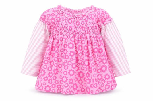 Front view of Marks & Spencer girls’ pink floral cotton skater dress, size 12-18, months round neck pullover