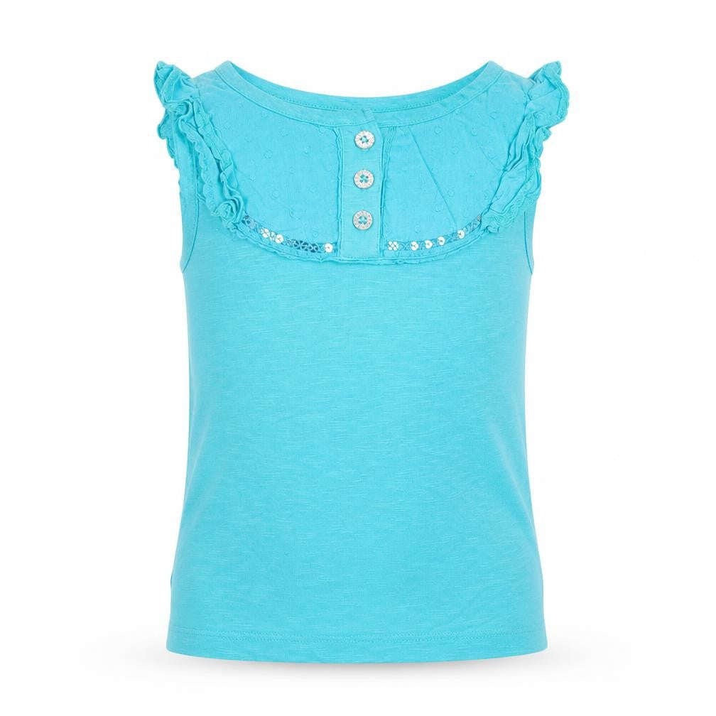 Autograph Girls Blue Geometric Cotton Basic Tank Size 6-7 Years Crew Neck Pullover - Frill Detail