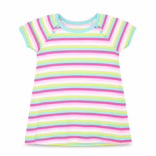 Indigo Girls Multicoloured Striped Cotton Basic T-Shirt Size 6-7 Years Crew Neck Pullover - Pink, White, Green, & Blue